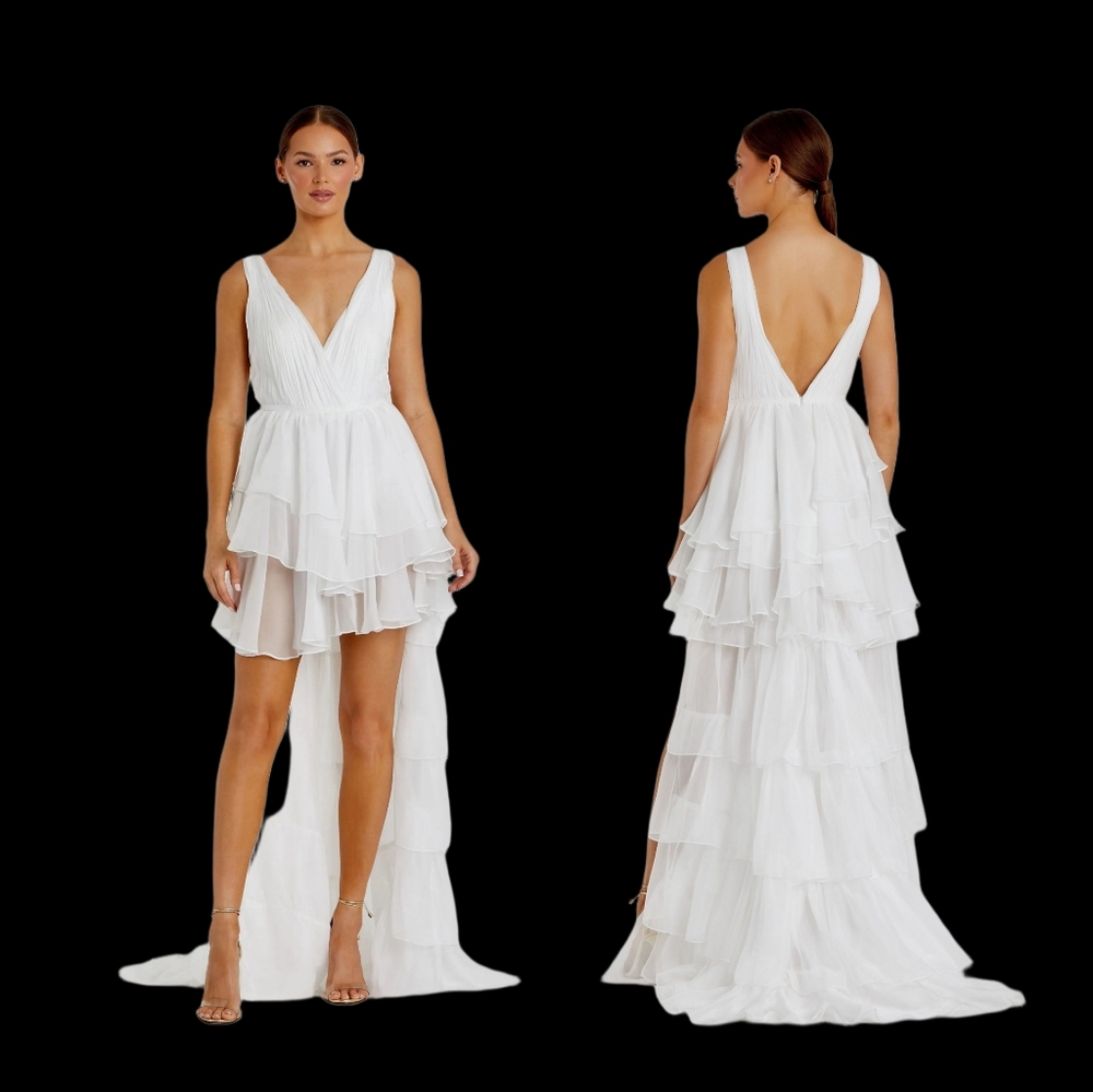 IEENA FOR MAC DUGGAL SIZE 2 AND 8 AVAILABLE Elegant White Layered Women Dress.